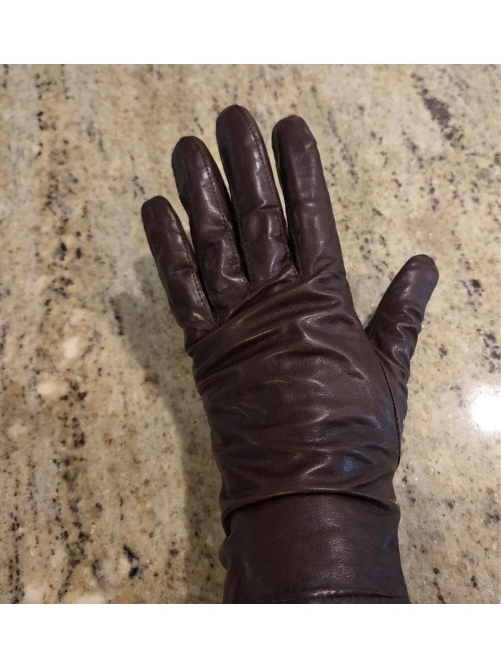 Vintage Womens Size M 7 Brown Leather Knit Lined Gloves Grandoe